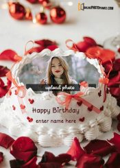 Happy birthday cake with custom name and photo edit online free