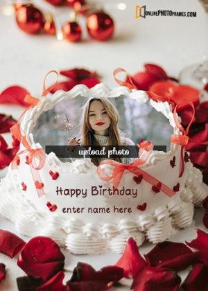 Happy birthday cake with custom name and photo edit online free