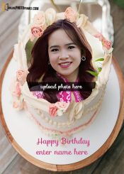 beautiful flower birthday cake with name and photo frame design