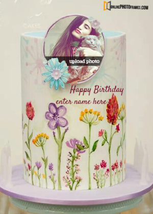 birthday wishes write name on cake with photo frame