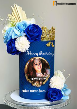 blue birthday cake with name and photo editor