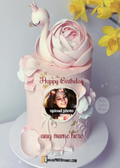 cute swan birthday cake with name and photo edit