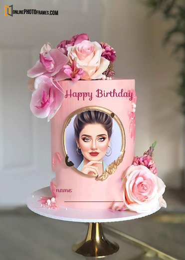 DIY Flower Birthday Cake with Name and Photo Edit - Online Photo Frames