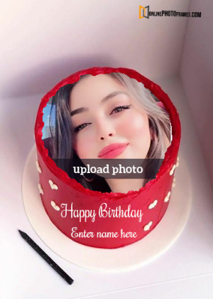 fancy red velvet cake with photo frame