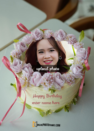 floral birthday cake image with name and photo generator online