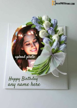 flower cake design for birthday greetings with name and photo
