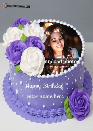 fondant flower birthday cake with name and photo edit
