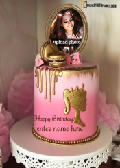 happy birthday cake with name and image upload