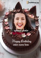 happy birthday chocolate cake with name and photo frame pic