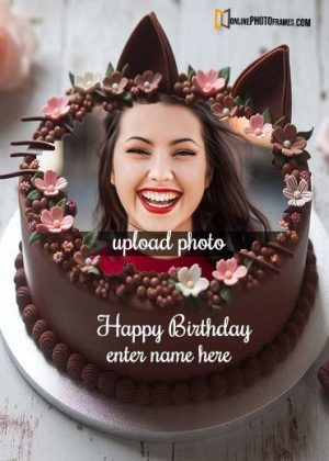 happy birthday chocolate cake with name and photo frame pic