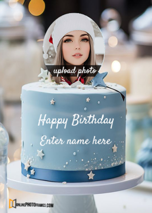 happy birthday customized photo frame cake design with name