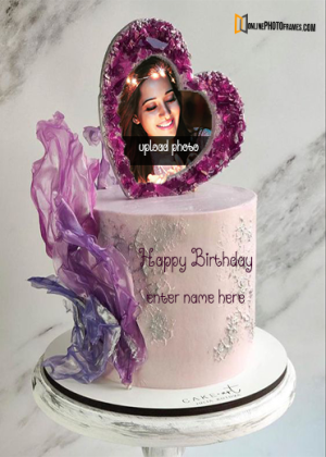happy birthday image cake with name and photo frame