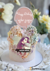 happy birthday image with name and photo frame on cake