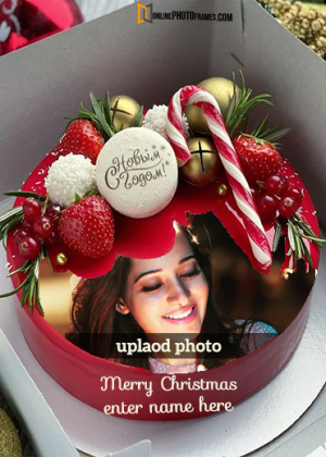 merry christmas cake image with name and photo frame