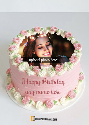 pink birthday cake for girl with name and photo edit