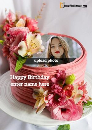 pink rose birthday cake image with name and photo on it