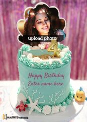 seashell birthday cake with name and photo edit online