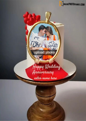 wedding anniversary wishes for couple with name and photo on cake